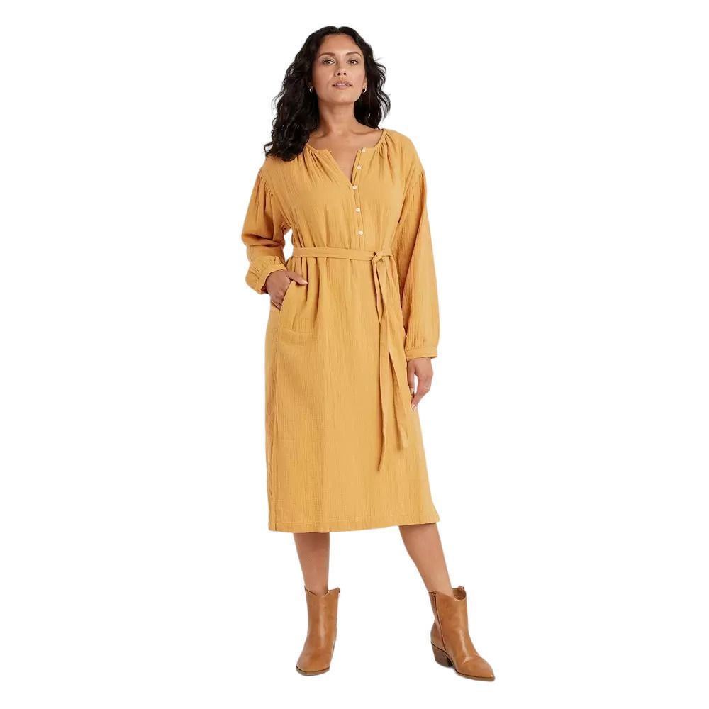 Women's Balloon Long Sleeve Tie Front Shirtdress Universal Thread Yellow XS - Picture 1 of 3